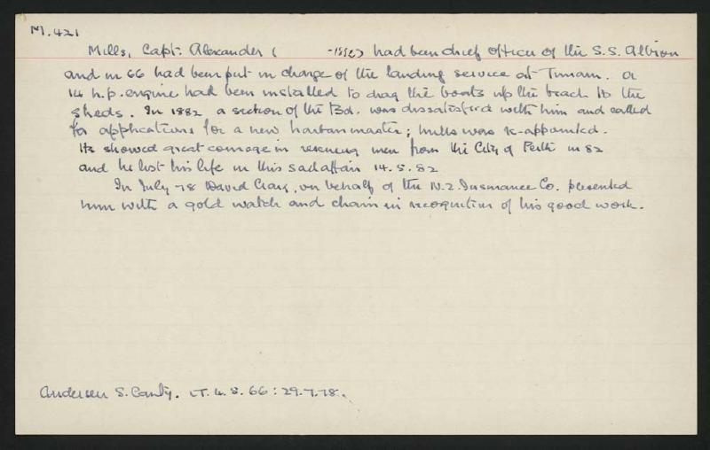 Macdonald Dictionary Record Alexander Mills Canterbury Museum