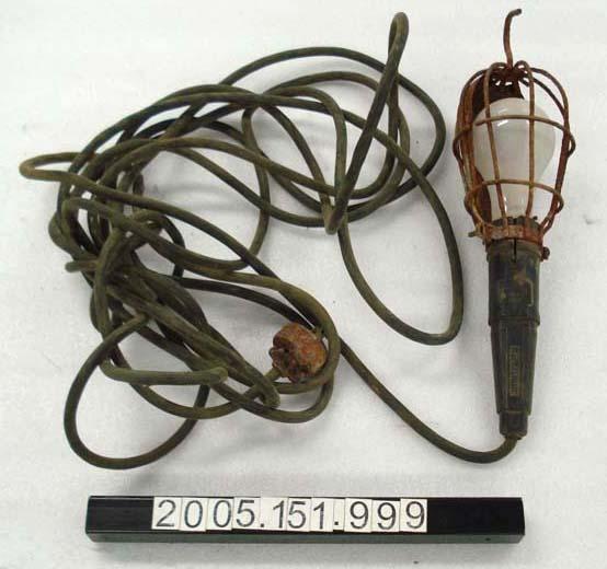 Builders safety light on extension cord Canterbury Museum