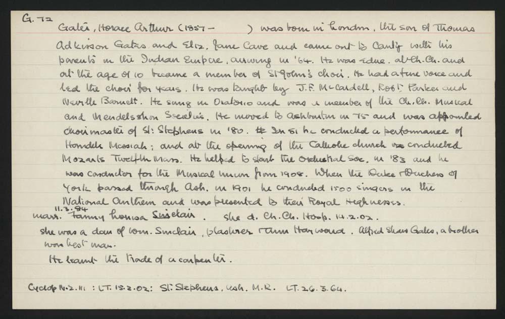 Macdonald Dictionary Record Horace Arthur Gates Canterbury Museum