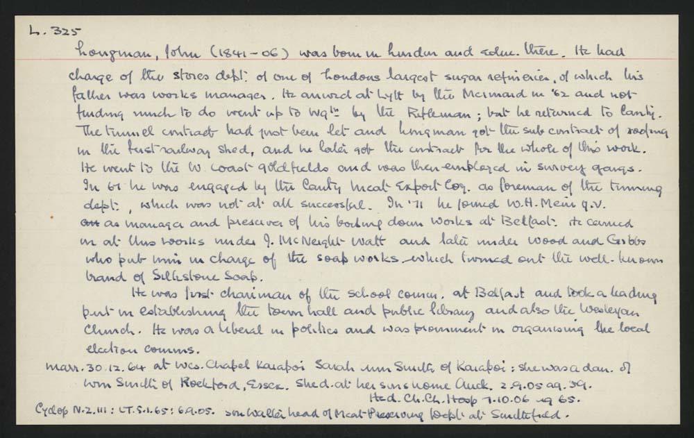 Macdonald Dictionary Record John Longman Canterbury Museum