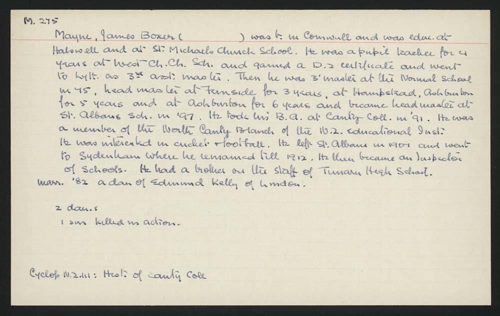 Macdonald Dictionary Record James Boxer Mayne Canterbury Museum