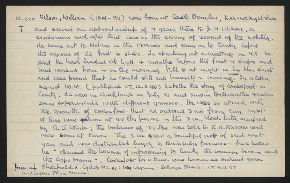 Macdonald Dictionary Record William "Cabbage" Wilson Canterbury Museum