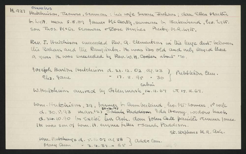 Macdonald Dictionary Record William Hutchings, Thomas Hutchinson, J