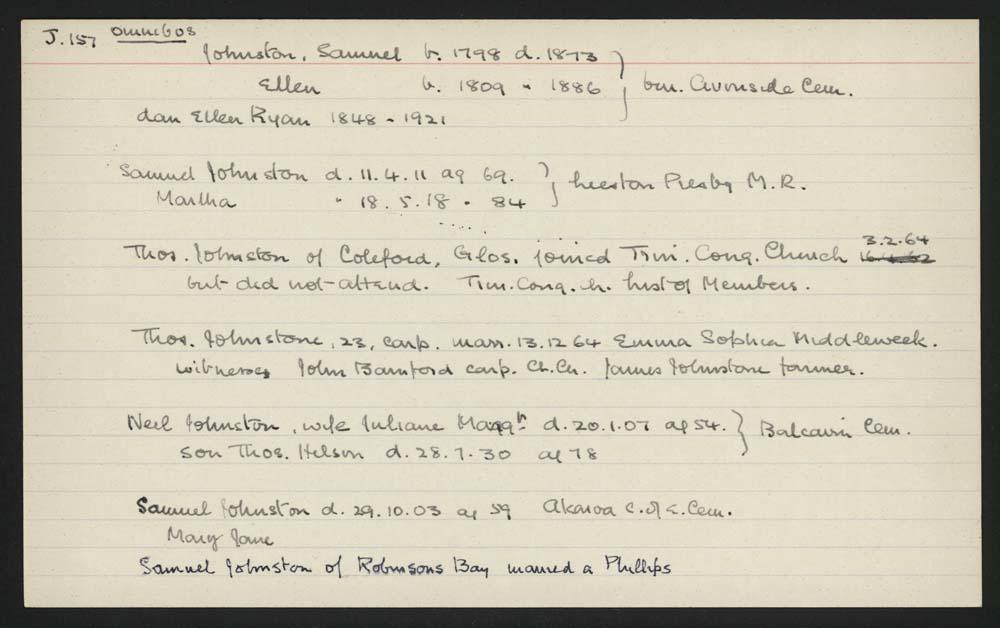 Macdonald Dictionary Record Samuel Johnston, Samuel Johnston, Thomas