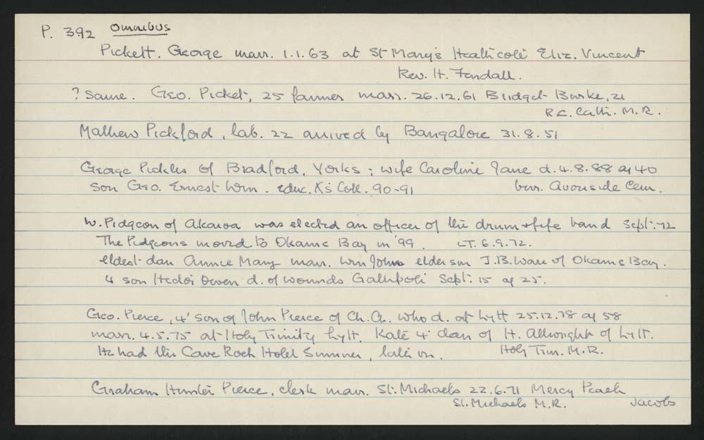 Macdonald Dictionary Record Picket, Pickett, Mathew