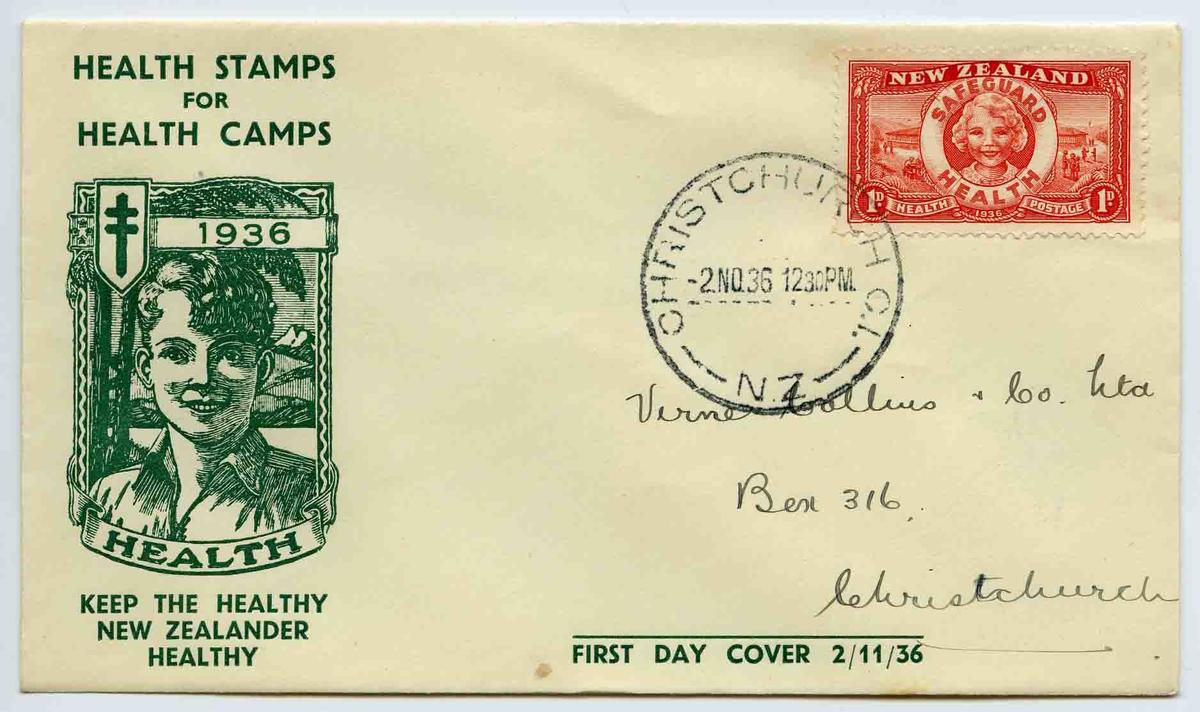 First Day Cover New Zealand Health Stamps 1936 Canterbury Museum