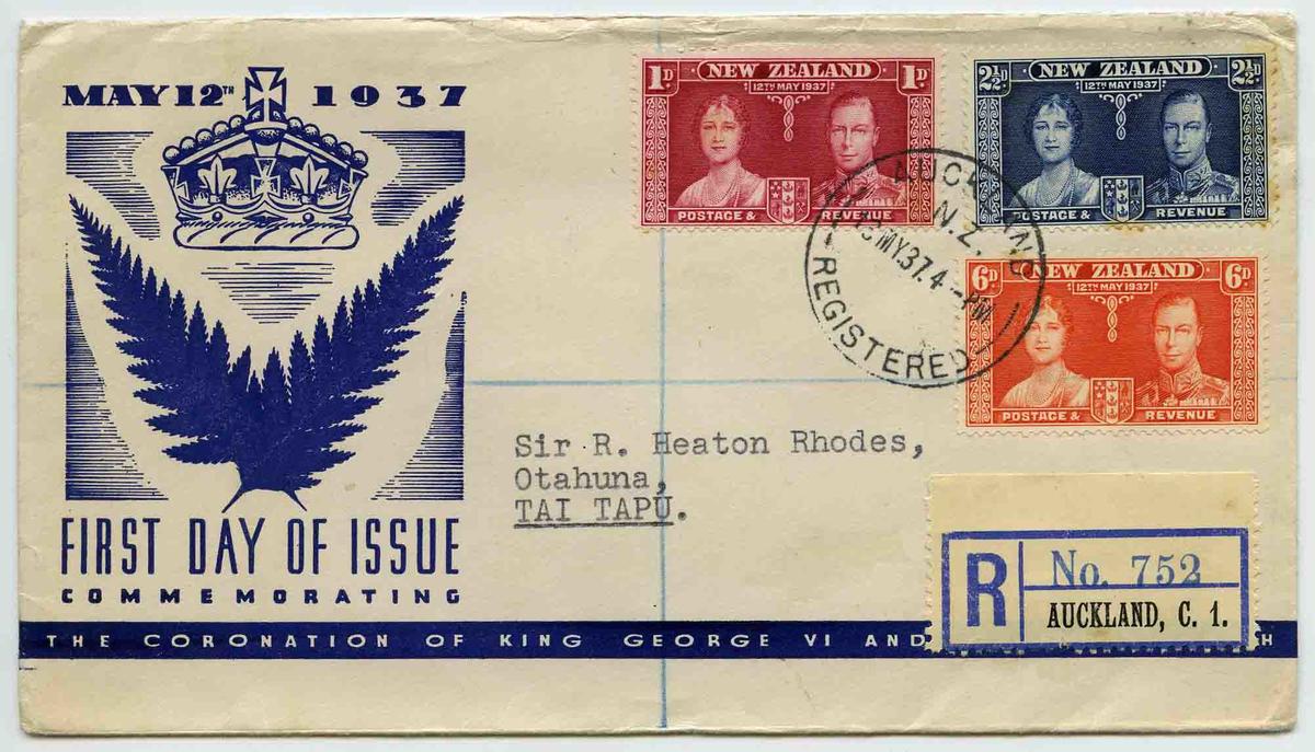 First day cover new zealand coronation commemorative cover 1937