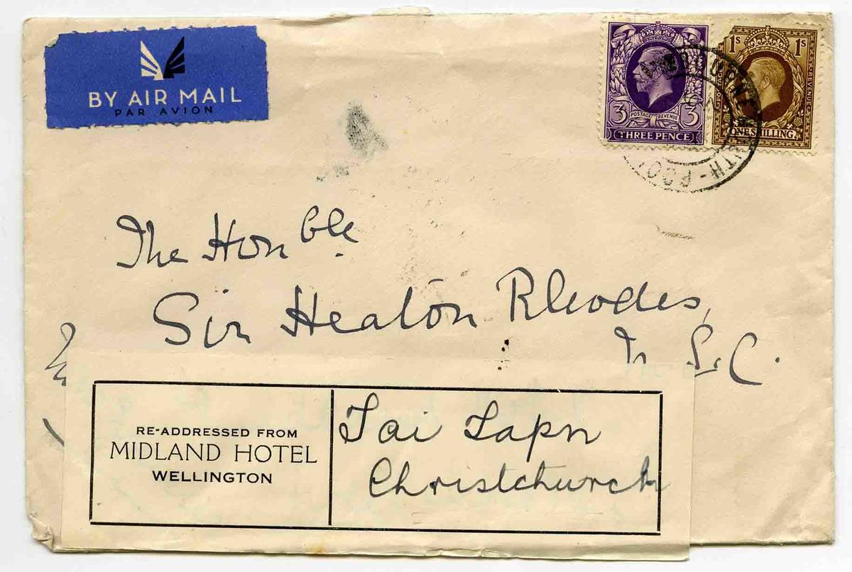 Envelope British Three Pence and One Shilling Stamps Attached