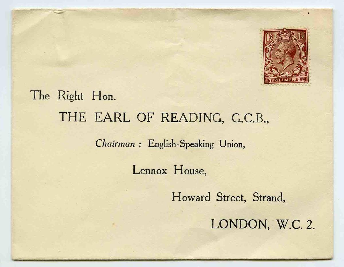 Envelope British Three Half Pence Stamp Attached Canterbury Museum Envelope British Three Half Pence Stamp Attached Canterbury Museum